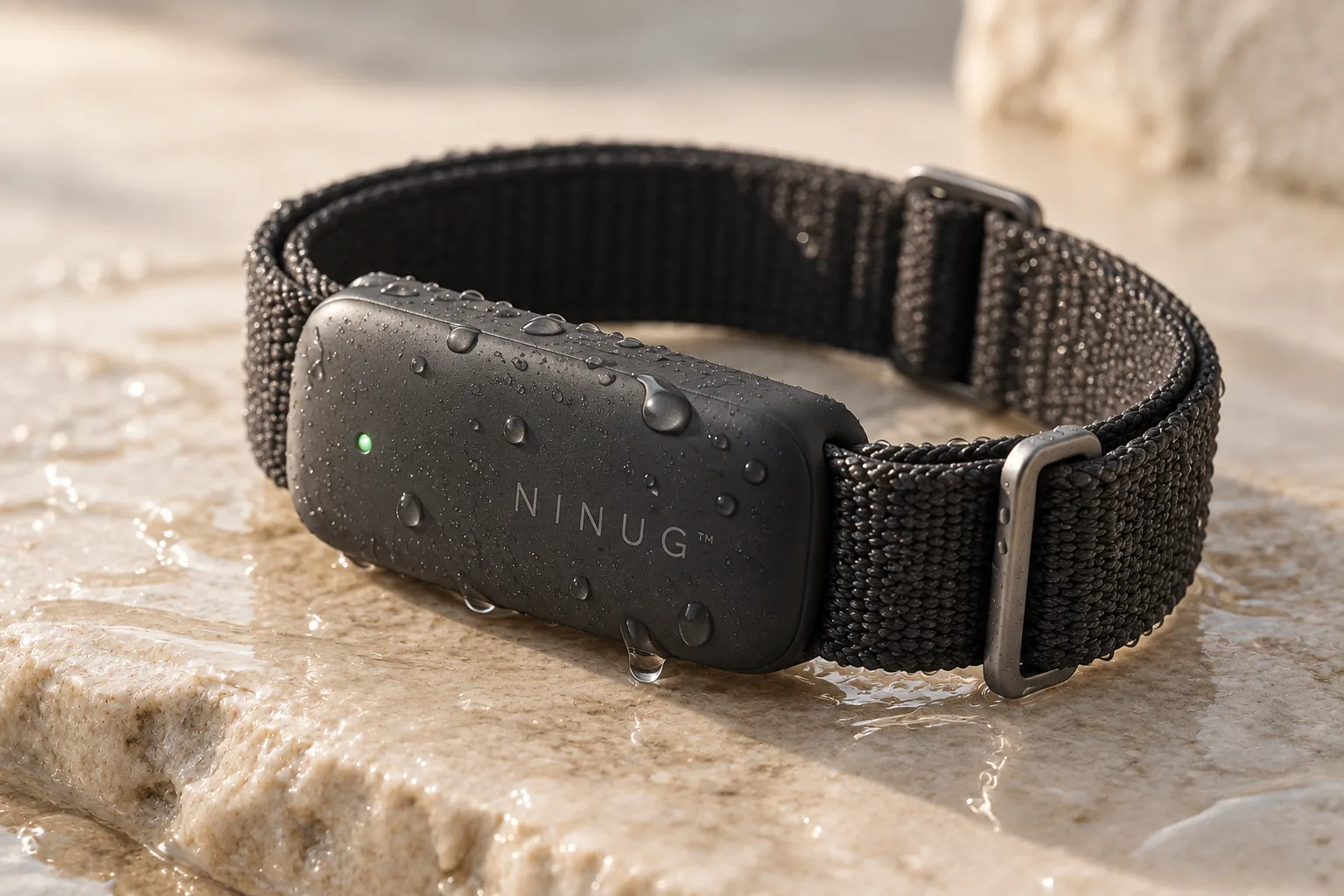 The Ninug Band on wet stone, beaded with water