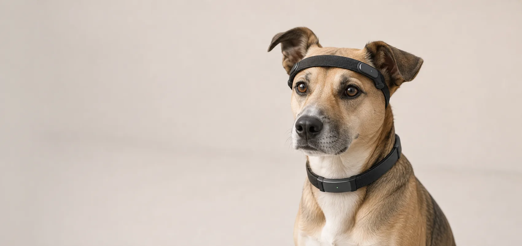 Dog wearing a Ninug head band and collar