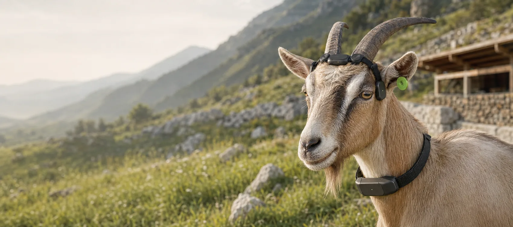 A goat wearing a Ninug sensor