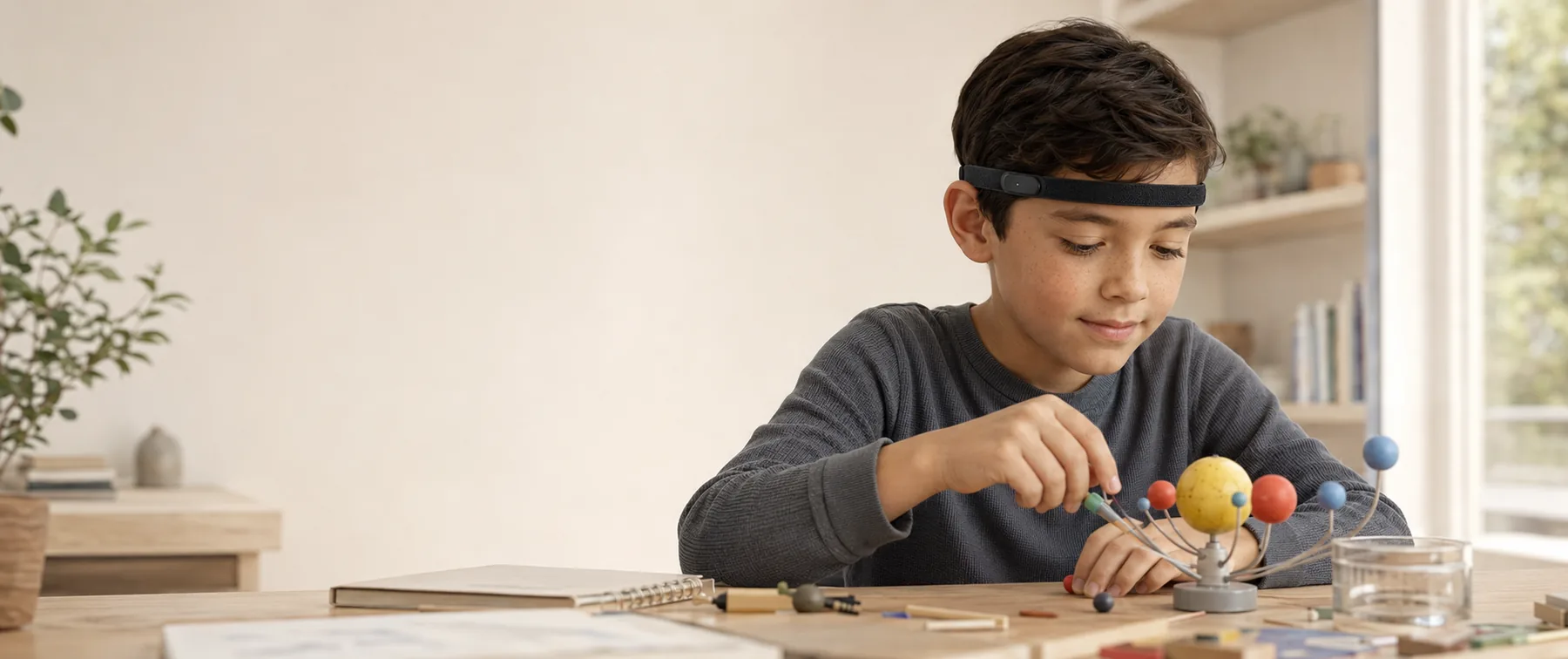 A child studying while wearing the Ninug band