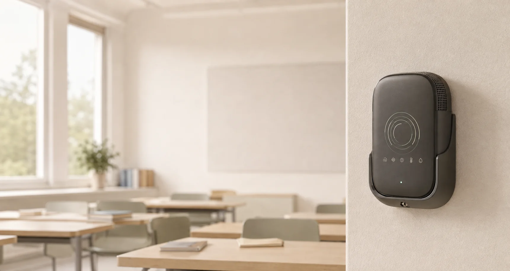 The Ninug Room sensor mounted on a classroom wall