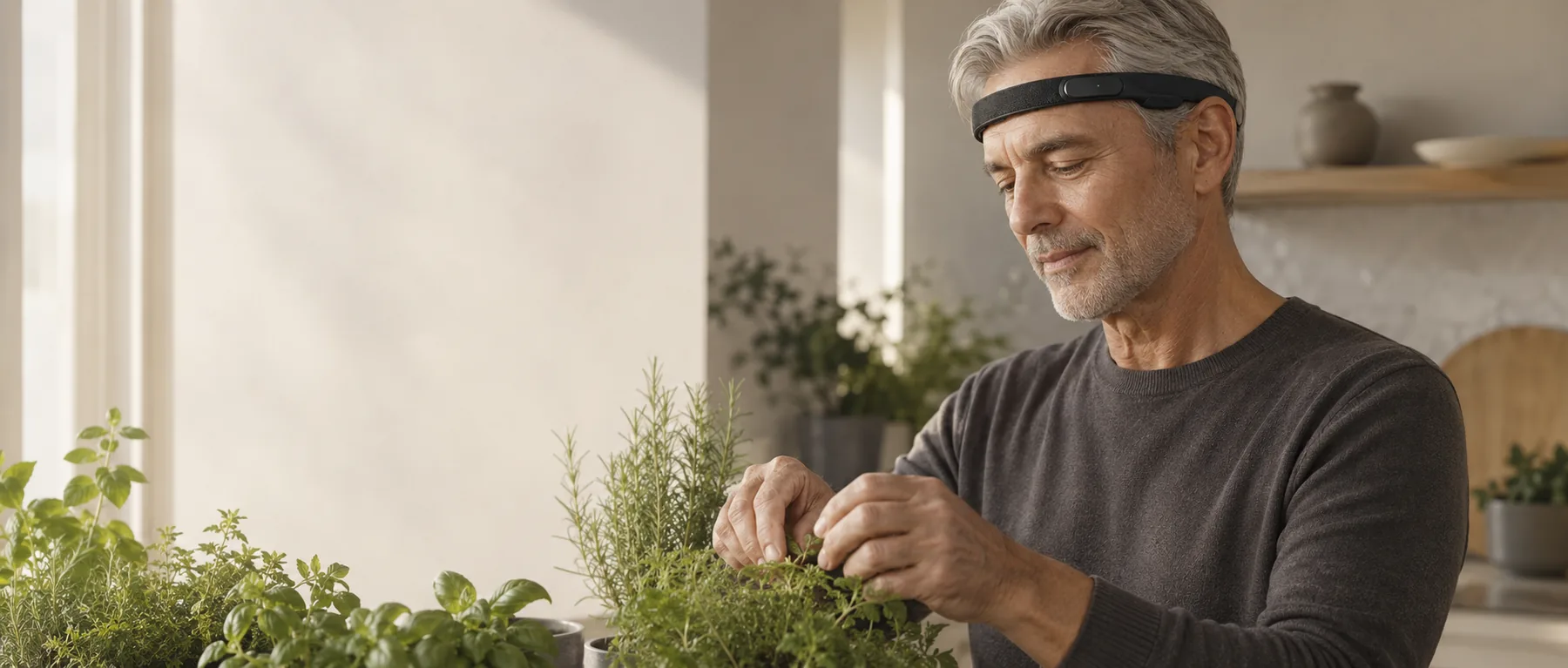 An older adult at home wearing the Ninug band